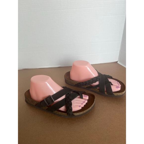 White Mountain Harrington Black Leather Buckle Footbed Slip On Sandals Sz 9M - Picture 2 of 11